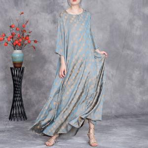 Crew Neck Silk Maxi Flounced Polka Dot Dress