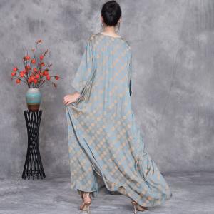 Crew Neck Silk Maxi Flounced Polka Dot Dress