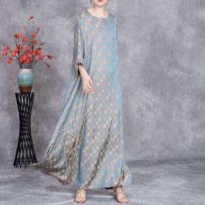 Crew Neck Silk Maxi Flounced Polka Dot Dress