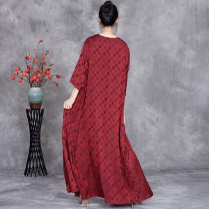 Crew Neck Silk Maxi Flounced Polka Dot Dress