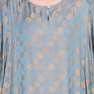 Crew Neck Silk Maxi Flounced Polka Dot Dress