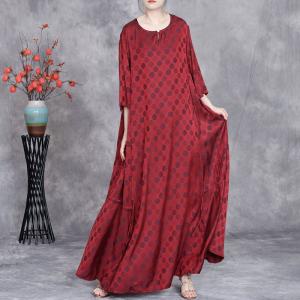 Crew Neck Silk Maxi Flounced Polka Dot Dress