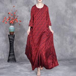 Crew Neck Silk Maxi Flounced Polka Dot Dress