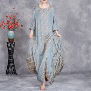 Crew Neck Silk Maxi Flounced Polka Dot Dress