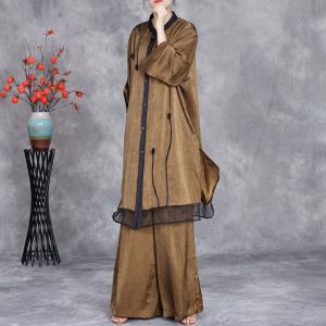 Stereo Applique Silk Tunic Blouse with Wide Leg Pant Sets