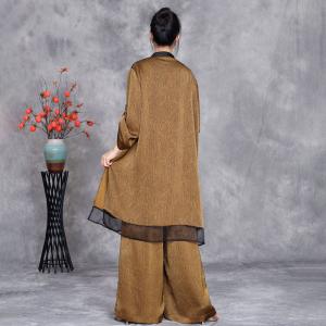 Stereo Applique Silk Tunic Blouse with Wide Leg Pant Sets