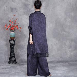 Stereo Applique Silk Tunic Blouse with Wide Leg Pant Sets