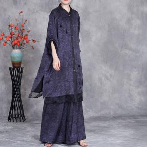 Stereo Applique Silk Tunic Blouse with Wide Leg Pant Sets