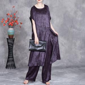 Front Slit Silk Tunic Dress with Loose Pant Sets