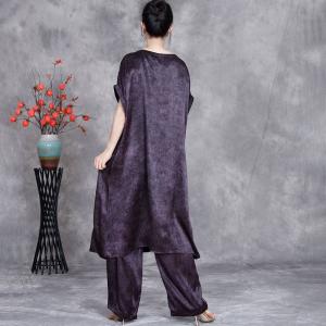 Front Slit Silk Tunic Dress with Loose Pant Sets