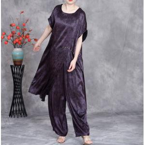 Front Slit Silk Tunic Dress with Loose Pant Sets