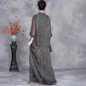 Eastern Pankou Jacqaurd Blouse with Maxi Slit Skirt