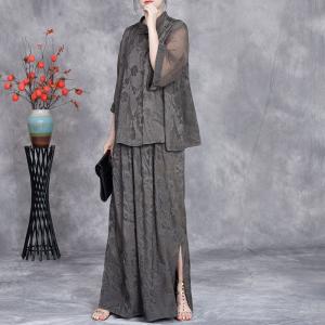 Eastern Pankou Jacqaurd Blouse with Maxi Slit Skirt