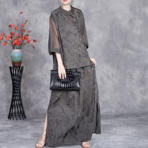 Eastern Pankou Jacqaurd Blouse with Maxi Slit Skirt