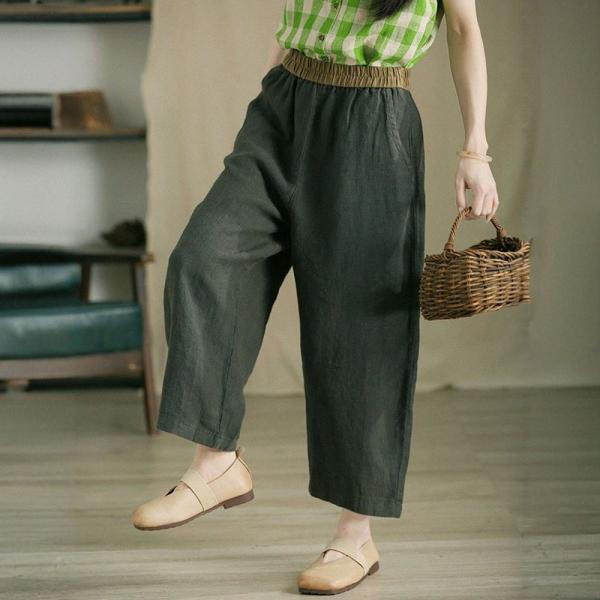 Contrast Colors Linen  Summer Wide Leg Pants