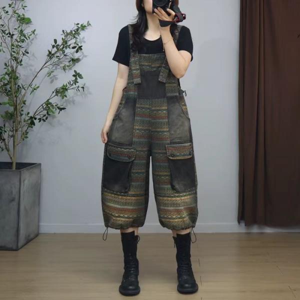 Colorful Totem Prints Pockets Midi Overalls