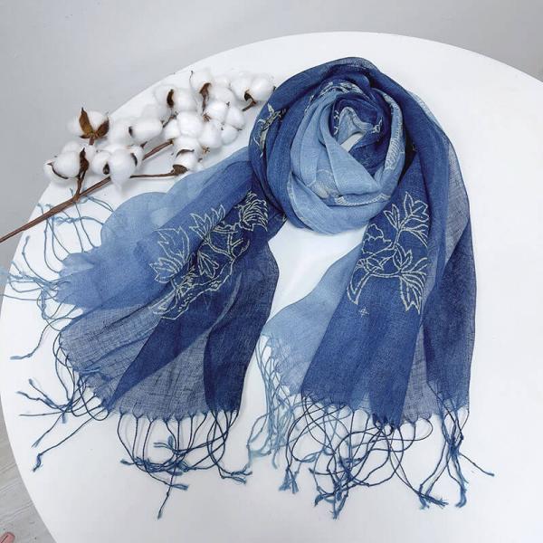 Long Fringes Printed Blue Tie Dye Scarf