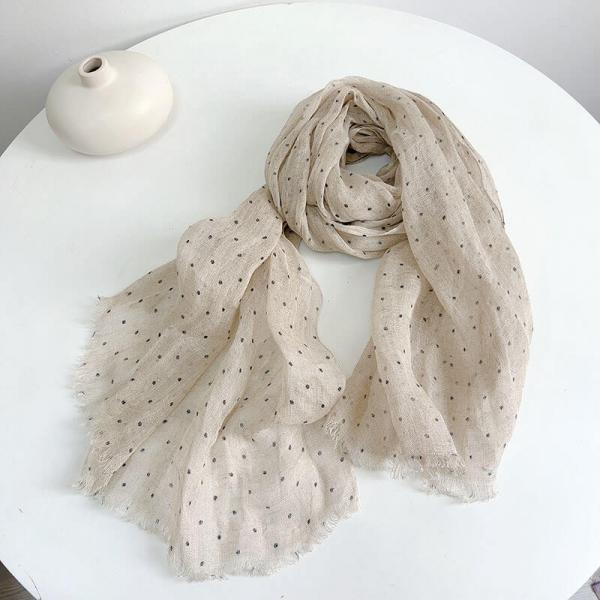Little Black Dot Linen Beige Sheer Shawl