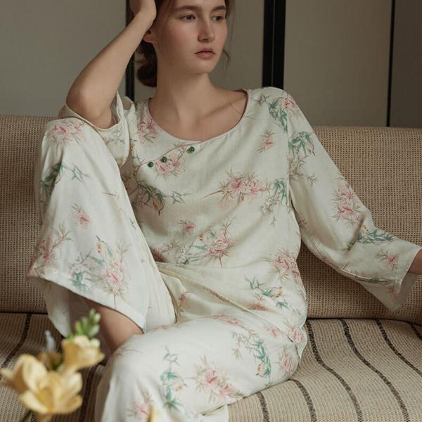 Beading Collar Loose Long Elegant Nightgowns Sets