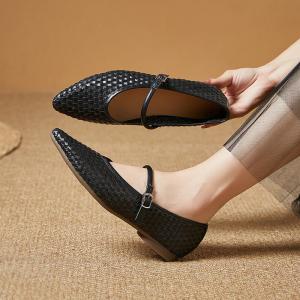 Business Elegant Pointed Toe Knitting Mary Jane Flats