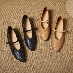Business Elegant Pointed Toe Knitting Mary Jane Flats