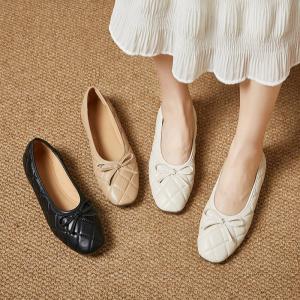 Sheep Leather Diamond Bowknot Ballet Flats