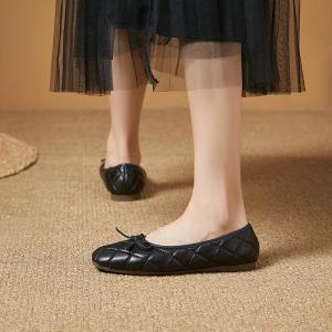 Sheep Leather Diamond Bowknot Ballet Flats