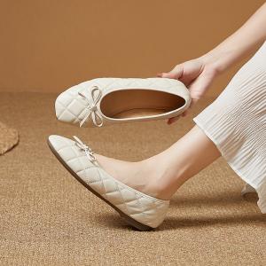 Sheep Leather Diamond Bowknot Ballet Flats