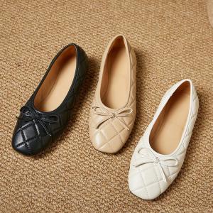 Sheep Leather Diamond Bowknot Ballet Flats