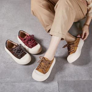 Casual Chic Cowhide Leather Platform Sneakers
