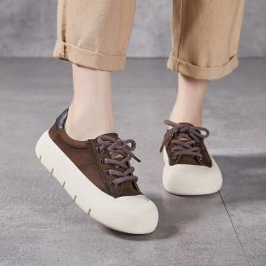 Casual Chic Cowhide Leather Platform Sneakers