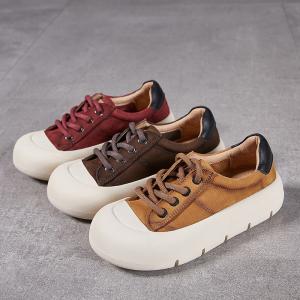 Casual Chic Cowhide Leather Platform Sneakers