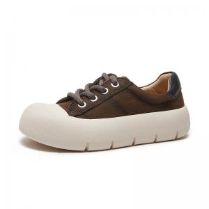 Casual Chic Cowhide Leather Platform Sneakers