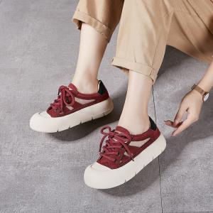 Lace Up Cowhide Hollow Out Wedge Trainers