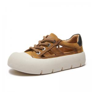 Lace Up Cowhide Hollow Out Wedge Trainers