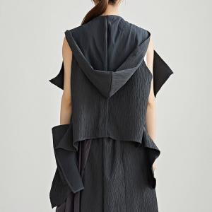 Minimalist Chic Sleeveless Hooded Wasterfall Cardigan