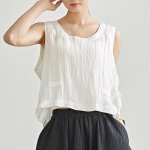 Side Tied Linen Oversized White Vest