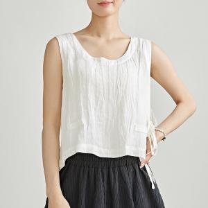 Side Tied Linen Oversized White Vest