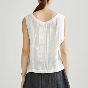 Side Tied Linen Oversized White Vest