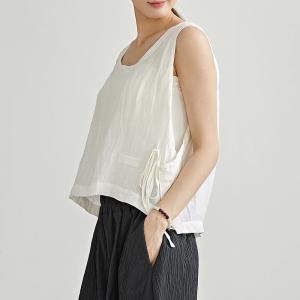 Side Tied Linen Oversized White Vest