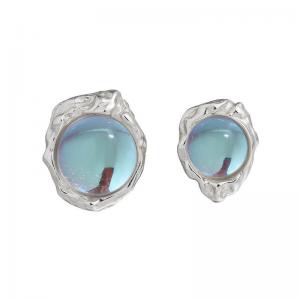 Silver and Synthetic Moonstone Elegant Ear Stud