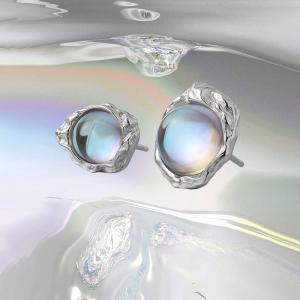 Silver and Synthetic Moonstone Elegant Ear Stud