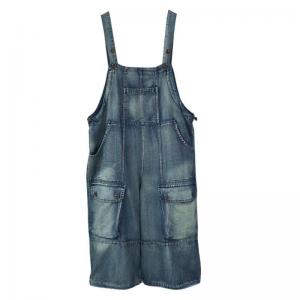 Drawstring Legs Light Wash Baggy Midi Overalls