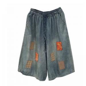 Tartan Patchwork Wide Leg Cropped Jeans