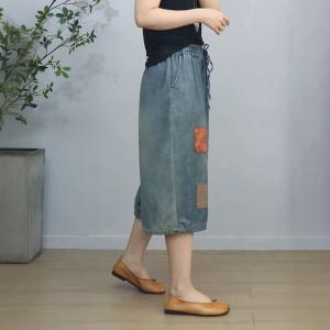 Tartan Patchwork Wide Leg Cropped Jeans