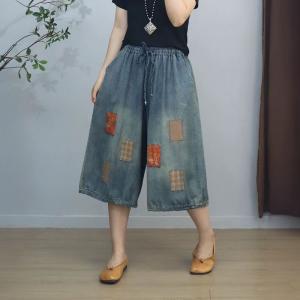 Tartan Patchwork Wide Leg Cropped Jeans