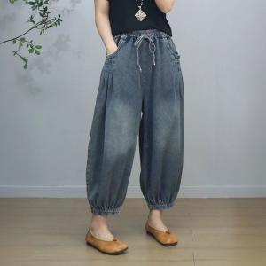 Soft Denim Stone Wash Barrel Jeans for Women