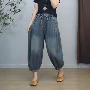 Soft Denim Stone Wash Barrel Jeans for Women