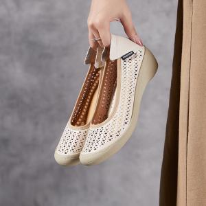 Low Chunky Heels Hollow Out Breathable Mom Shoes