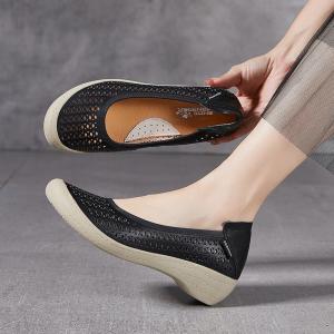 Low Chunky Heels Hollow Out Breathable Mom Shoes